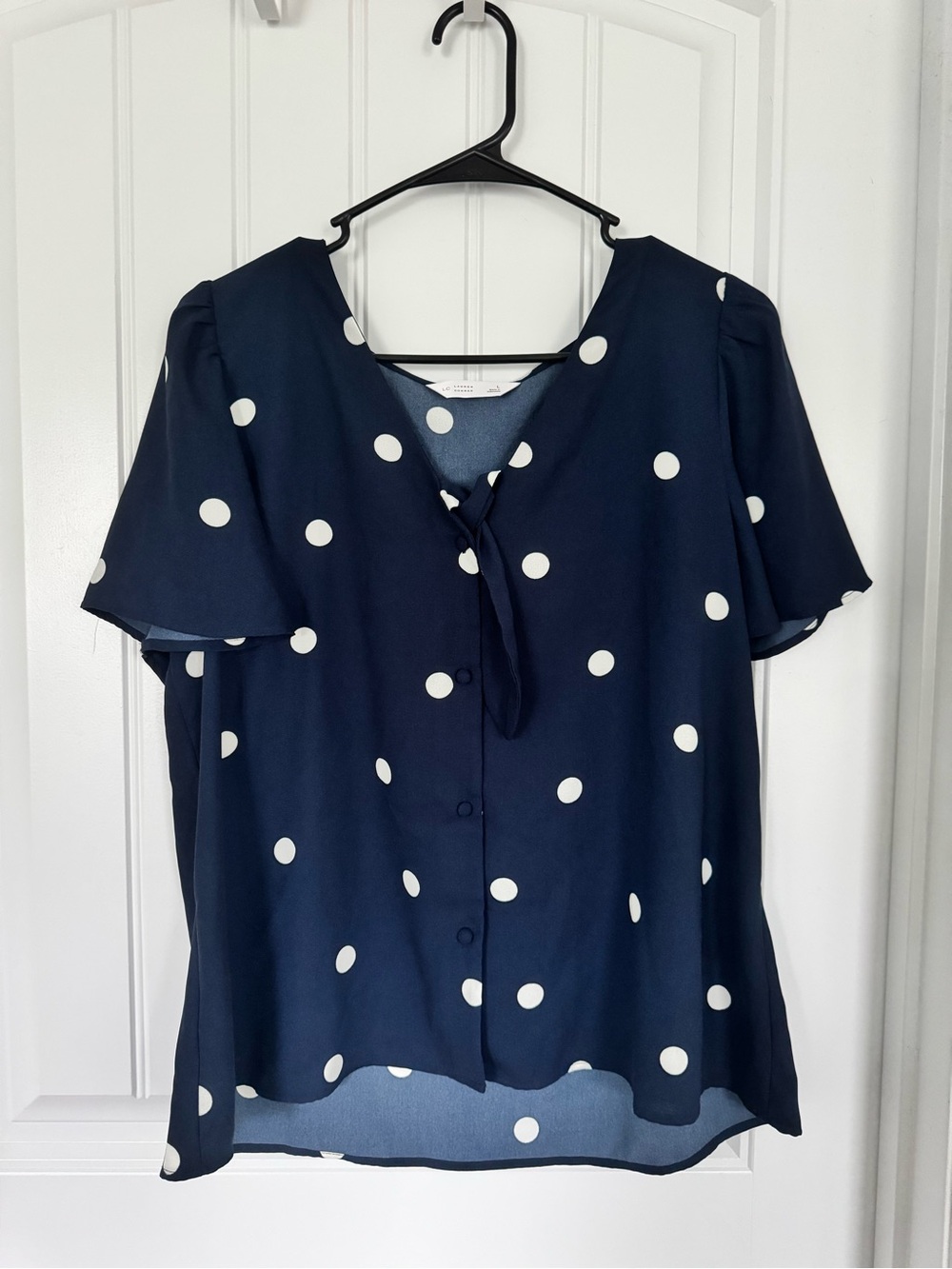 Women’s Navy Polka Dot Short-Sleeve Blouse